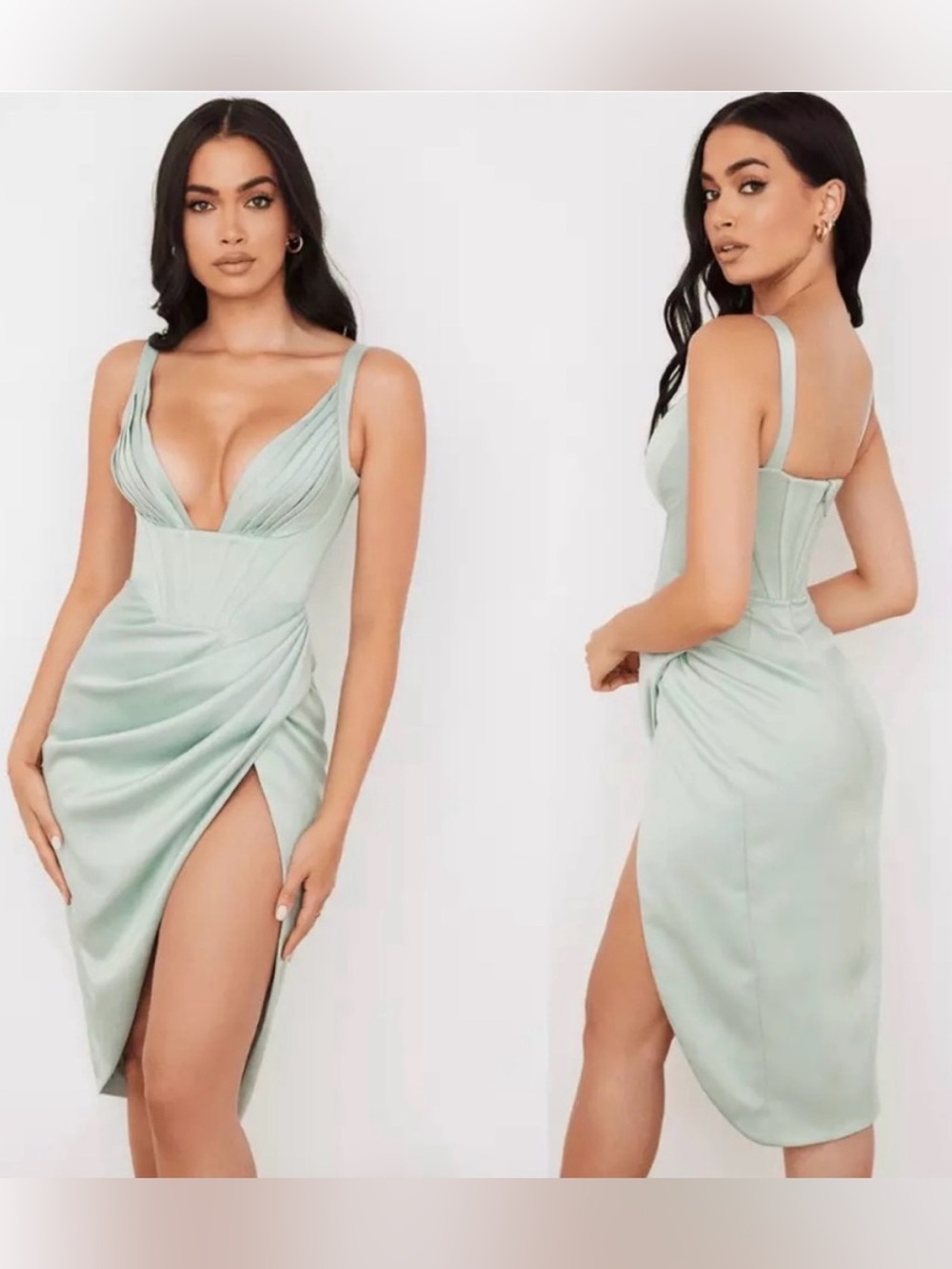 House of CB FAYE Pistachio Satin Corset Midi
Dress Size L